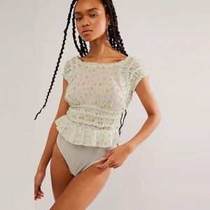 Intimately Free People -‎ Babydoll Once Bodysuit Mint Floral Ruffle XS NWT